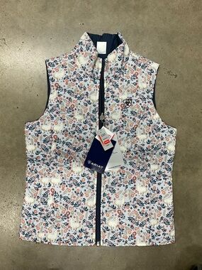 Ariat Girls White Floral Quilted Vest with Navy Trim